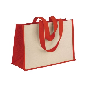 Tote-bag avec soufflet en coton 280 g/m2, détails en toile de jute, anses longues 5