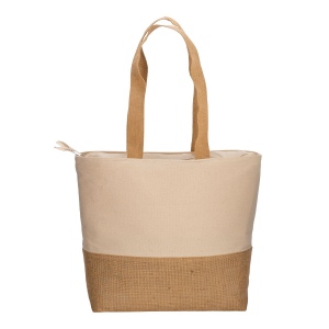 Tote-bag avec soufflet en coton 280g/m2, avec base en toile de jute, anses longues 3