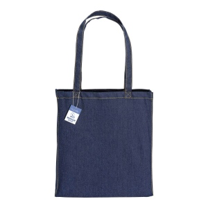 Tote bag en coton denim recyclé, 180 g/m2, anses longues et soufflet 3