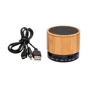 Mini haut-parleur Bluetooth V 5.0 cylindrique en bambou et ABS 4