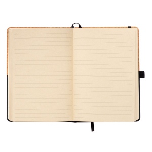 Carnet en liège et PU, feuilles lignées de couleur ivoire, 80 pag. de 70 gr,papier recyclé 12