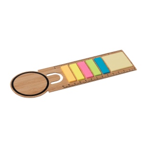 Règle marque-pages en bambou. Inclut 25 post-it medium et 125 post-it mini 3