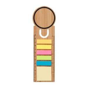 Règle marque-pages en bambou. Inclut 25 post-it medium et 125 post-it mini 4