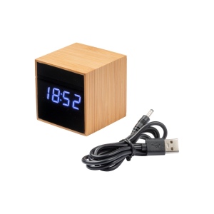 Horloge réveil et display température à LED blanche, en bambou 6