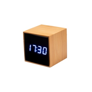 Horloge réveil et display température à LED blanche, en bambou