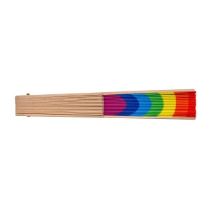 Éventail arc-en-ciel en polyester avec poignée en bois 3
