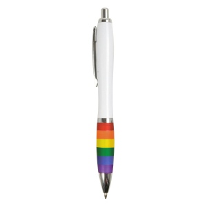 Stylo à pression en plastique ABS avec barillet blanc, grip couleur arc-en-ciel 3
