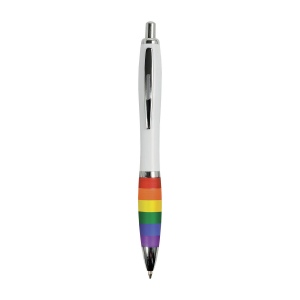Stylo à pression en plastique ABS avec barillet blanc, grip couleur arc-en-ciel 2