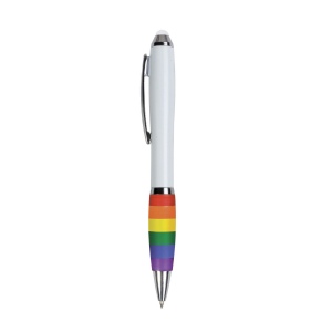 Stylo à bille en plastique avec corps blanc, grip arc-en-ciel 3