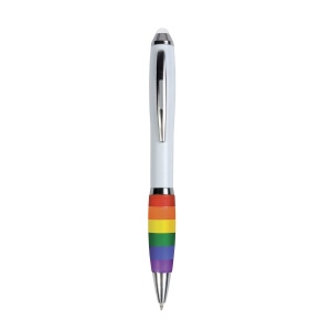 Stylo à bille en plastique avec corps blanc, grip arc-en-ciel 2