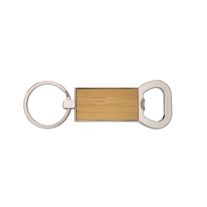 Porte-clés en métal et bambou avec ouvre-bouteille 3