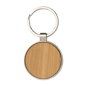 Porte-clé en métal rond, avec détail frontal en bambou 3