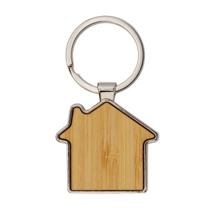 Porte-clés en métal en forme de petite maison avec détails en bambou sur la face avant 3