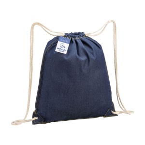Sac à dos en coton denim recyclé, avec fermeture à cordons  et angles renforcés