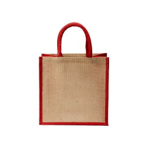 Mini tote bag en toile de jute avec anses et inserts colorés 13