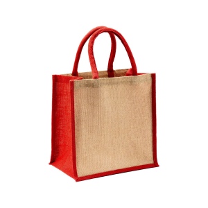 Mini tote bag en toile de jute avec anses et inserts colorés 5
