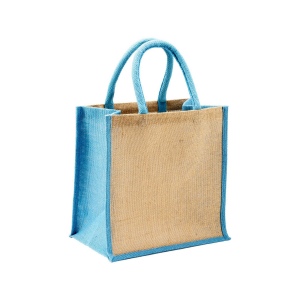 Mini tote bag en toile de jute avec anses et inserts colorés 3