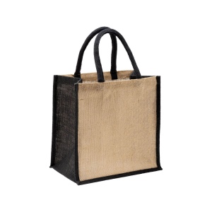 Mini tote bag en toile de jute avec anses et inserts colorés 6