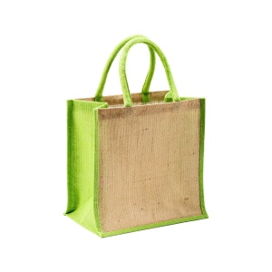 Mini tote bag en toile de jute avec anses et inserts colorés