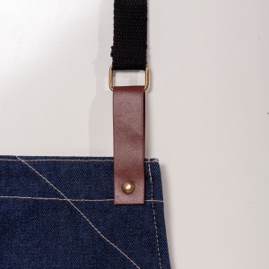Tablier de cuisine réglable en denim de coton avec 2 poches sur le devant. 4