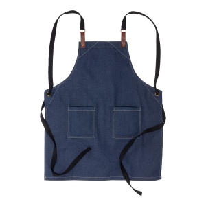Tablier de cuisine réglable en denim de coton avec 2 poches sur le devant. 2