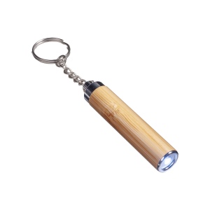 Torche LED en bambou avec porte-clés, 3 piles LR41 incluses
