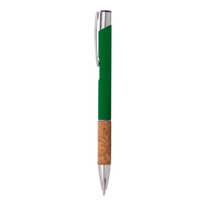 Stylo à bille en aluminium caoutchouté, prise en liège et détails chromés, clip en métal 8