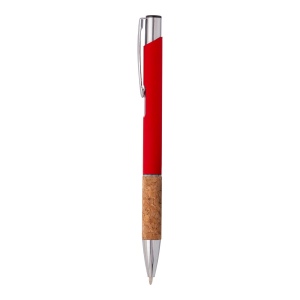 Stylo à bille en aluminium caoutchouté, prise en liège et détails chromés, clip en métal 9