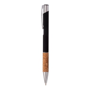Stylo à bille en aluminium caoutchouté, prise en liège et détails chromés, clip en métal 10