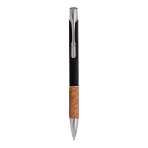 Stylo à bille en aluminium caoutchouté, prise en liège et détails chromés, clip en métal 5
