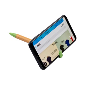 Stylo twist en bambou et paille de blé avec support pour téléphone portable 8