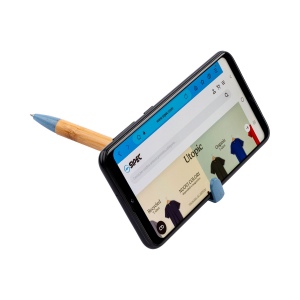 Stylo twist en bambou et paille de blé avec support pour téléphone portable 12
