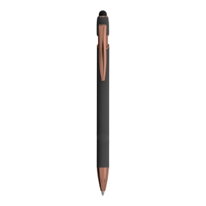 Stylo à bille en aluminium caoutchouté avec gomme pour écran tactile et clip en métal