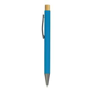 Stylo à bouton pression en métal caoutchouté avec détails brunis et bouton en bambou 9