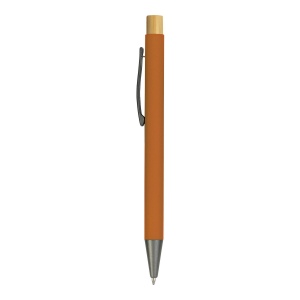 Stylo à bouton pression en métal caoutchouté avec détails brunis et bouton en bambou 10