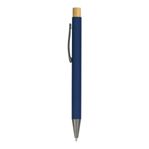 Stylo à bouton pression en métal caoutchouté avec détails brunis et bouton en bambou 11