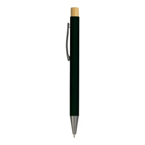 Stylo à bouton pression en métal caoutchouté avec détails brunis et bouton en bambou 14