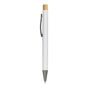 Stylo à bouton pression en métal caoutchouté avec détails brunis et bouton en bambou 15