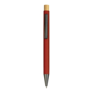 Stylo à bouton pression en métal caoutchouté avec détails brunis et bouton en bambou 6