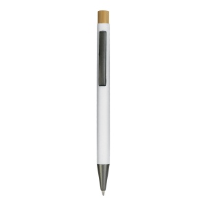 Stylo à bouton pression en métal caoutchouté avec détails brunis et bouton en bambou 8