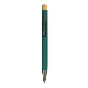 Stylo à bouton pression en métal caoutchouté avec détails brunis et bouton en bambou 5