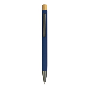 Stylo à bouton pression en métal caoutchouté avec détails brunis et bouton en bambou 4