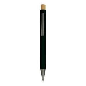 Stylo à bouton pression en métal caoutchouté avec détails brunis et bouton en bambou 7