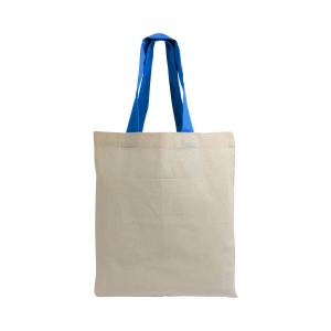 Mini sac à provisions en coton naturel recyclé de 140 g/m2 avec poignées colorées 8