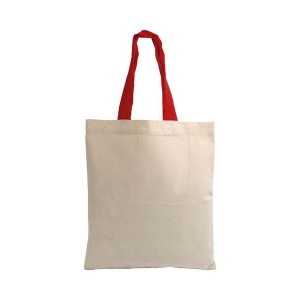 Mini sac à provisions en coton naturel recyclé de 140 g/m2 avec poignées colorées 20