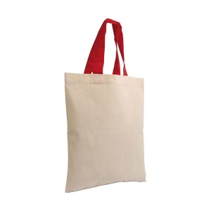 Mini sac à provisions en coton naturel recyclé de 140 g/m2 avec poignées colorées 21