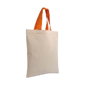 Mini sac à provisions en coton naturel recyclé de 140 g/m2 avec poignées colorées 12