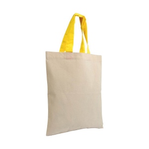 Mini sac à provisions en coton naturel recyclé de 140 g/m2 avec poignées colorées 15