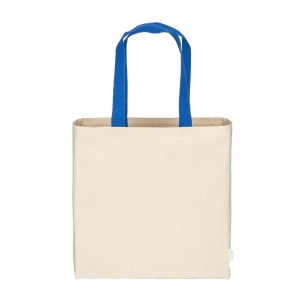 Sac à provisions maxi en coton recyclé de 280 g/m2 naturel avec poignées colorées 10