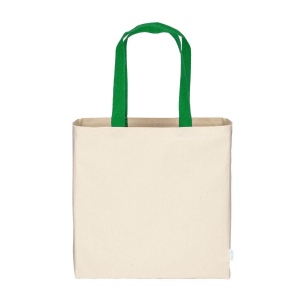 Sac à provisions maxi en coton recyclé de 280 g/m2 naturel avec poignées colorées 15